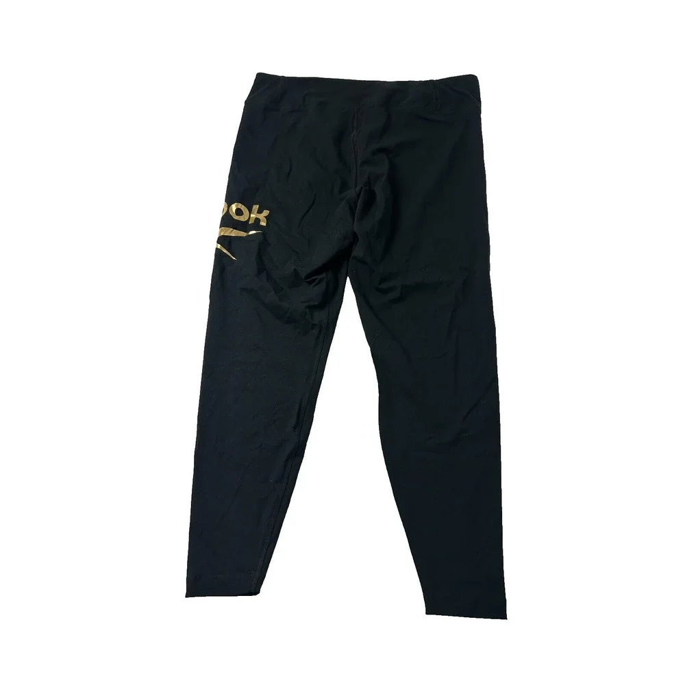 Reebok Womens Black Shine Full-Length Logo Tight Compression Leggings Size 2X - Picture 4 of 6